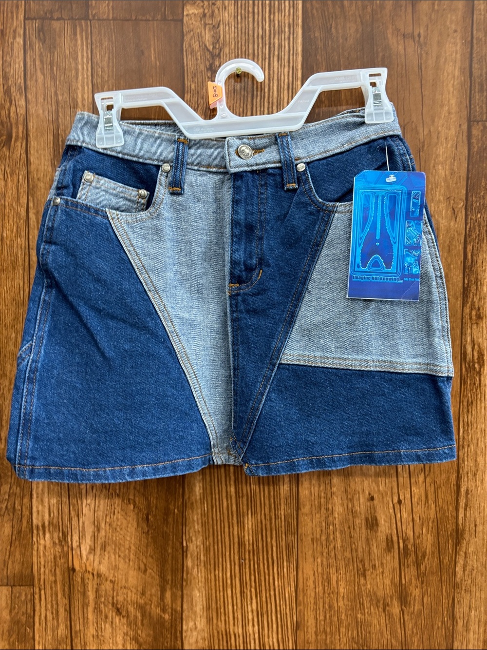 NWT ink Two-Tone Blue Patchwork Denim Mini Skirt